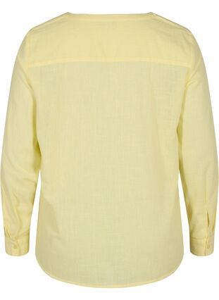 Hemdbluse aus Baumwolle mit V-Ausschnitt, Yellow, Packshot image number 1