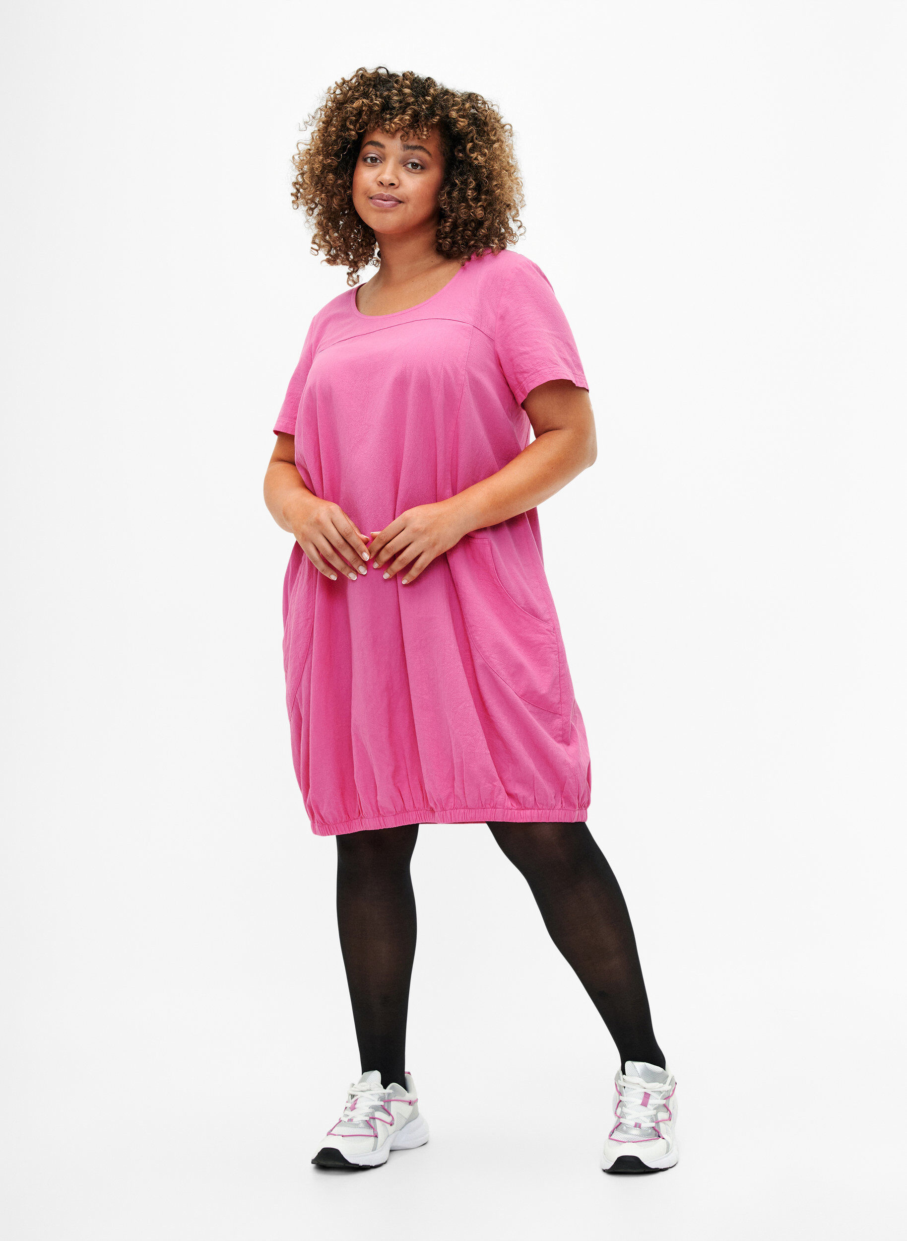 ZizziBaumwollkleid mit kurzen &Auml;rmeln, Pink, Model image number 1