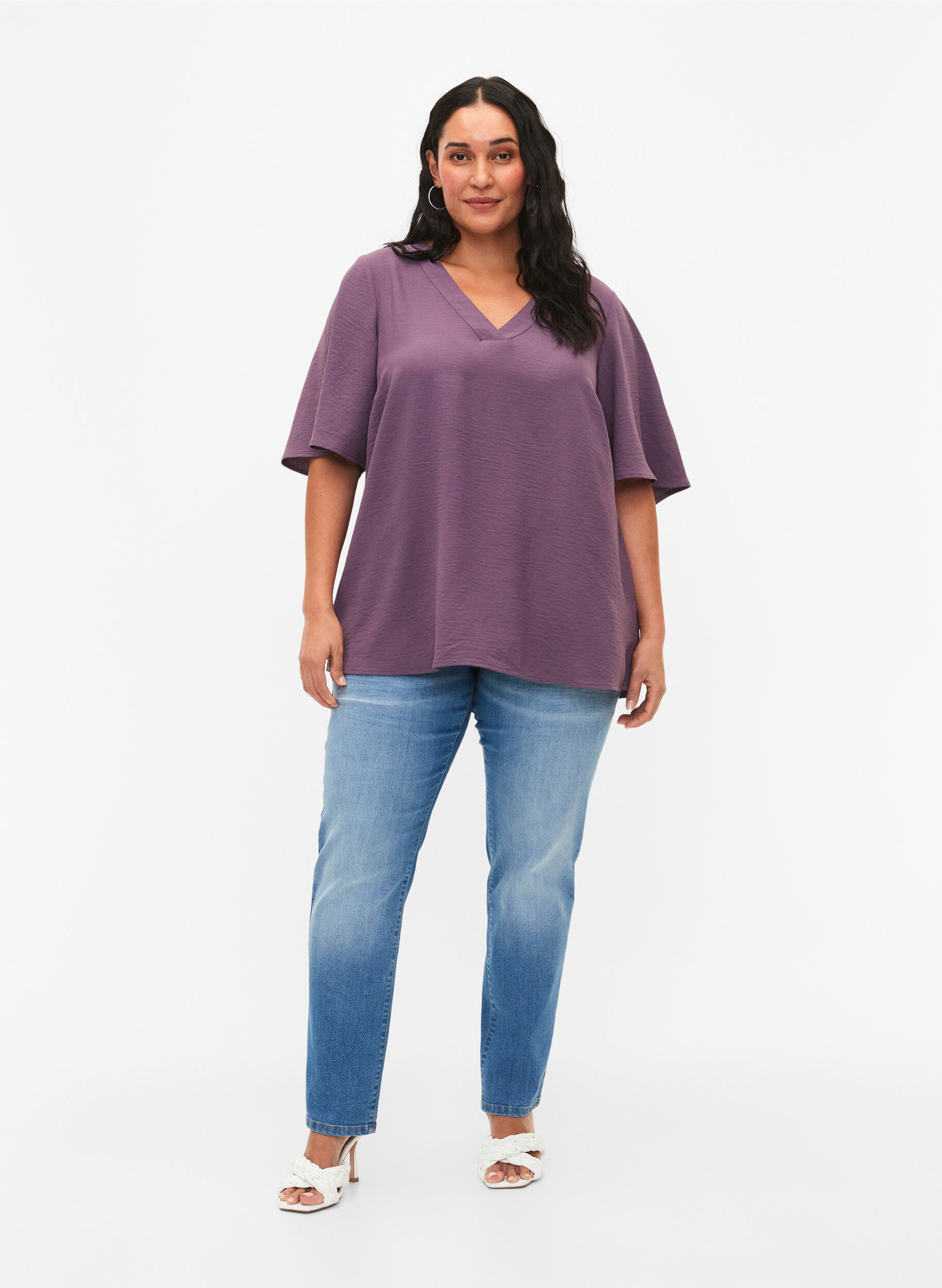 ZizziKurz&auml;rmelige Bluse mit A-Form, Vintage Violet, Model image number 2