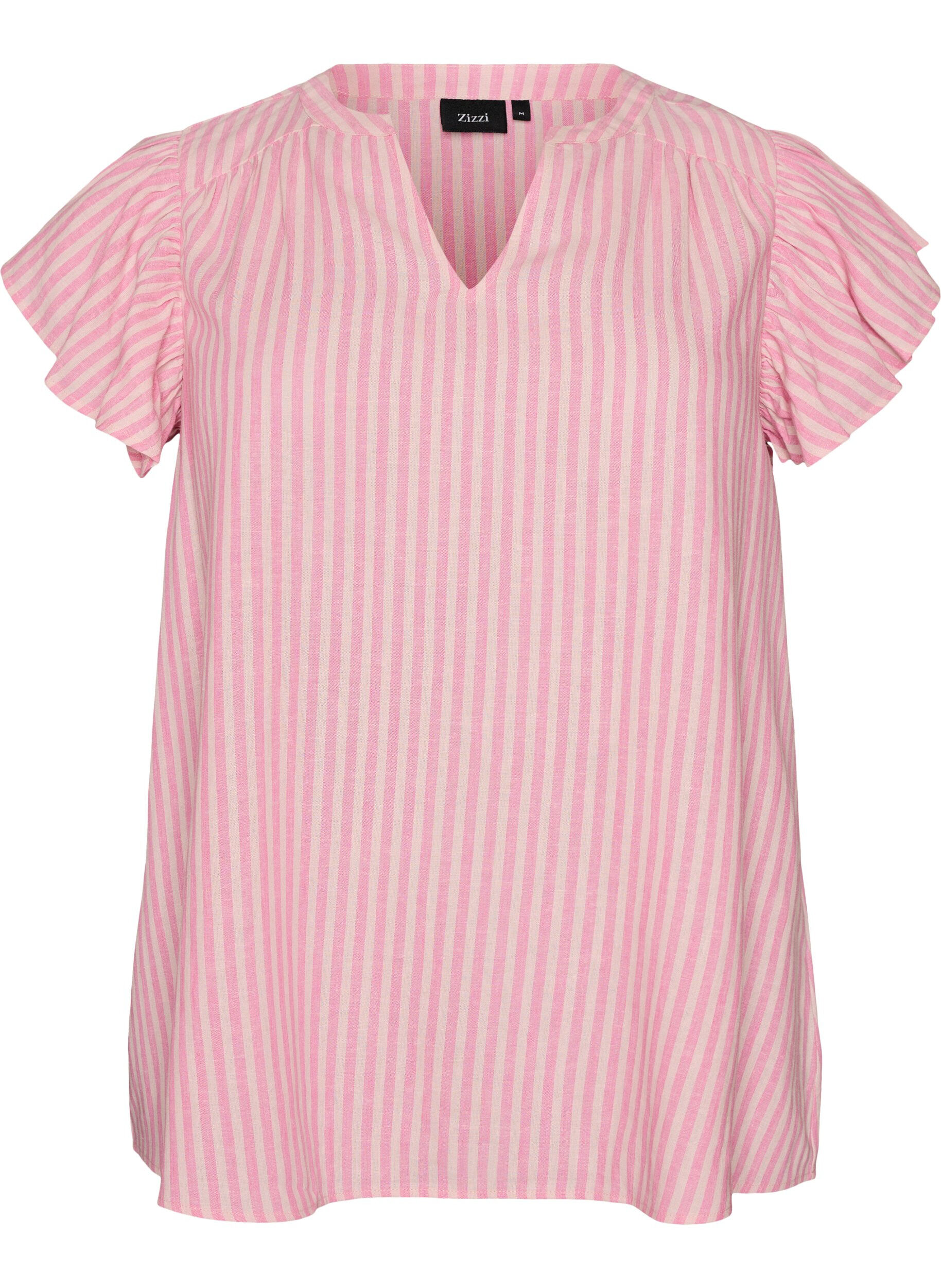 ZizziBluse aus Viskose und Leinen mit R&uuml;schen&auml;rmeln, Pink, Packshot image number 0