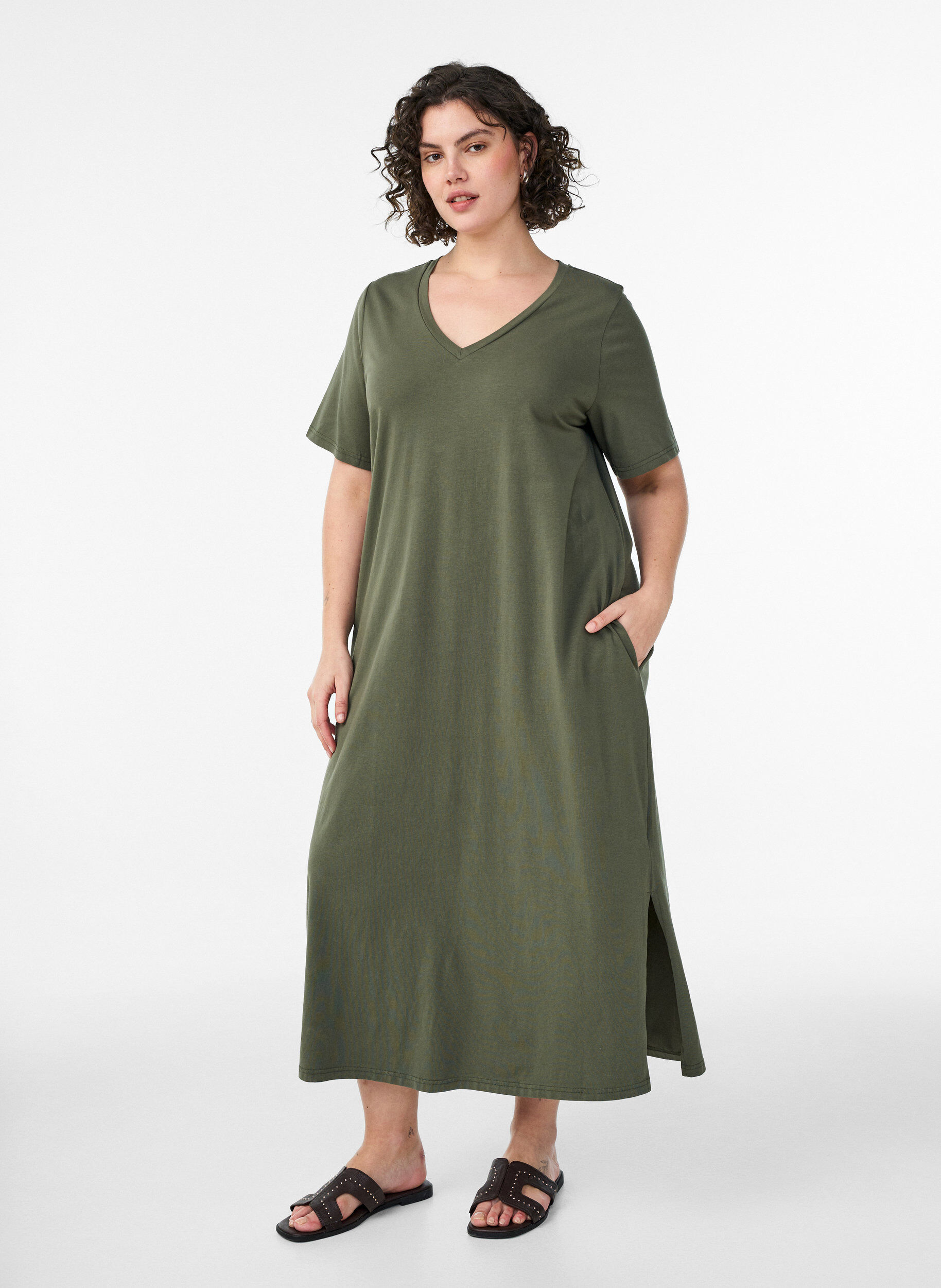 ZizziMidi-T-Shirtkleid mit V-Ausschnitt., 2151, Model image number 0