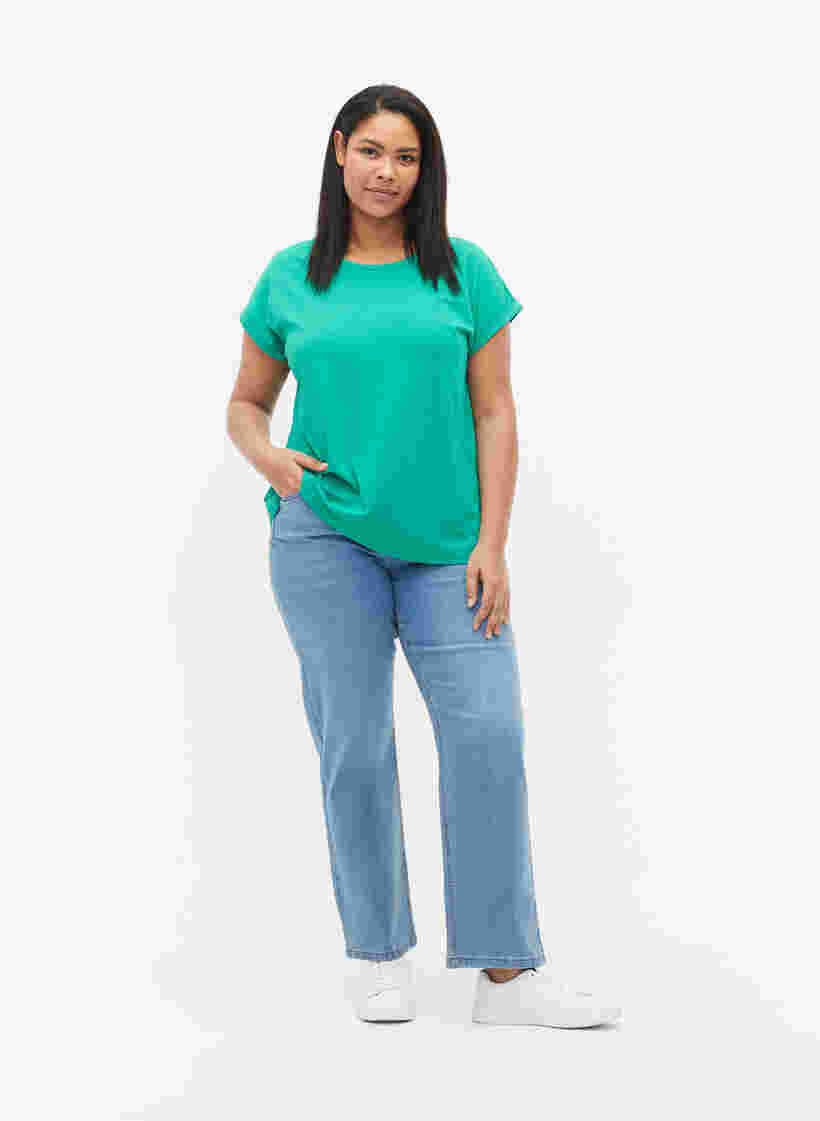 Kurzärmeliges T-Shirt aus einer Baumwollmischung, Emerald Green, Model image number 2