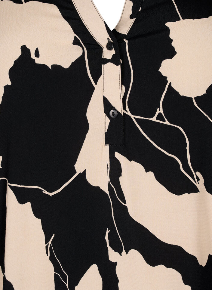 Bedrucktes Viskose-Top mit Rüschen, Black AOP, Packshot image number 2