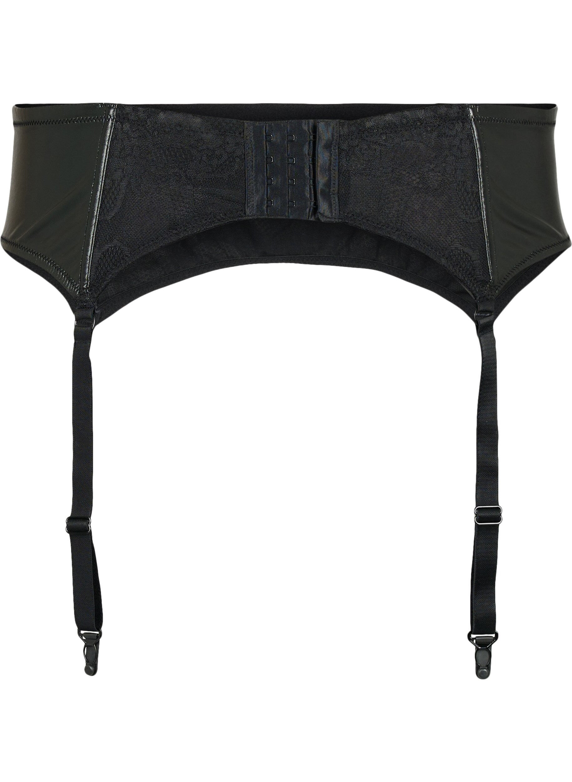 ZizziGl&auml;nzender Strumpfhalter mit Spitze, Black, Packshot image number 1