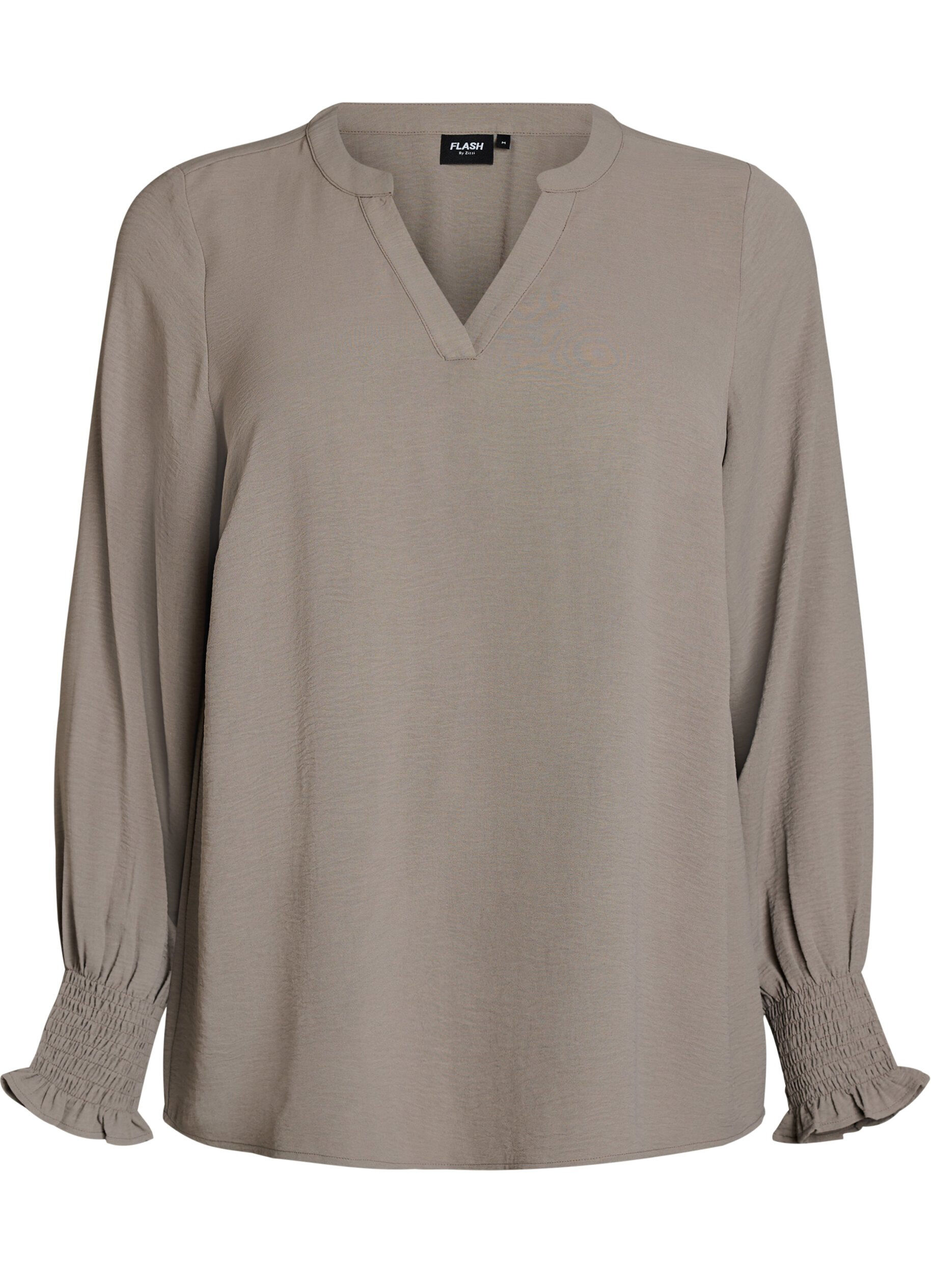 ZizziBluse mit Smockb&uuml;ndchen und V-Ausschnitt, Beige, Packshot image number 0