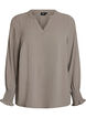 Bluse mit Smockb&uuml;ndchen und V-Ausschnitt, Beige, Packshot image number 0