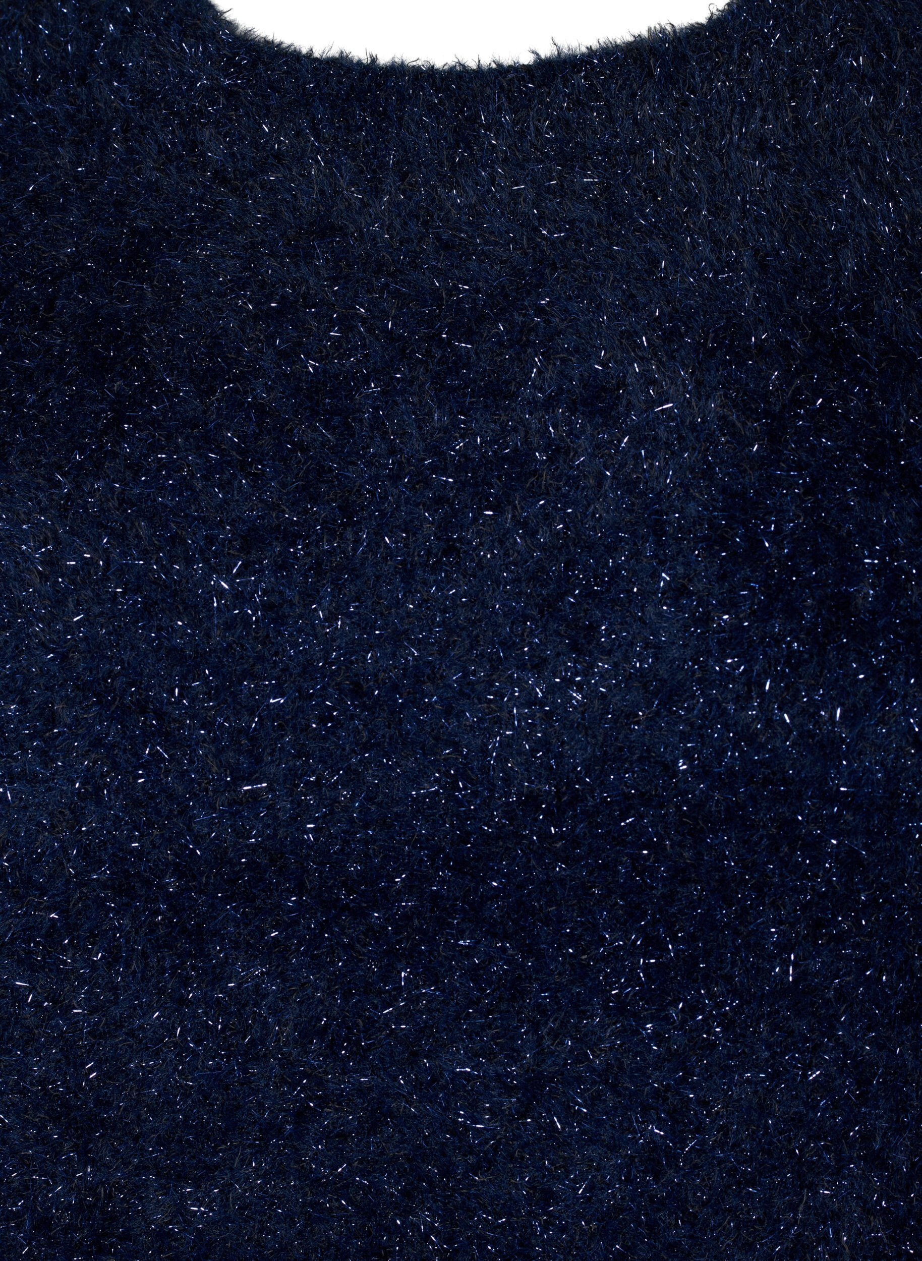 Zizzi Strickbluse mit Glitzerfaden, Blau, Packshot image number 2