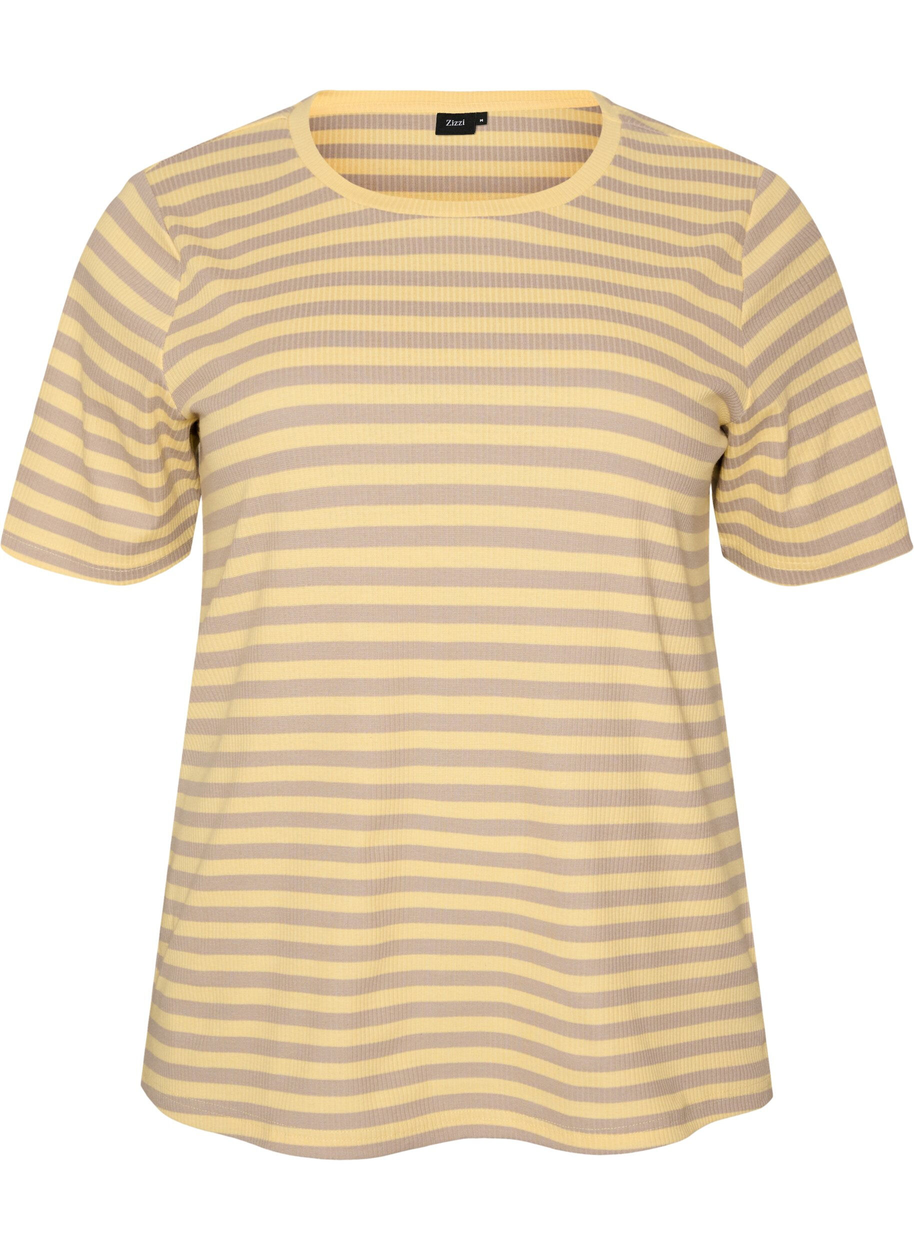 ZizziGestreiftes T-Shirt mit gerippter Struktur, Gelb, Packshot image number 0