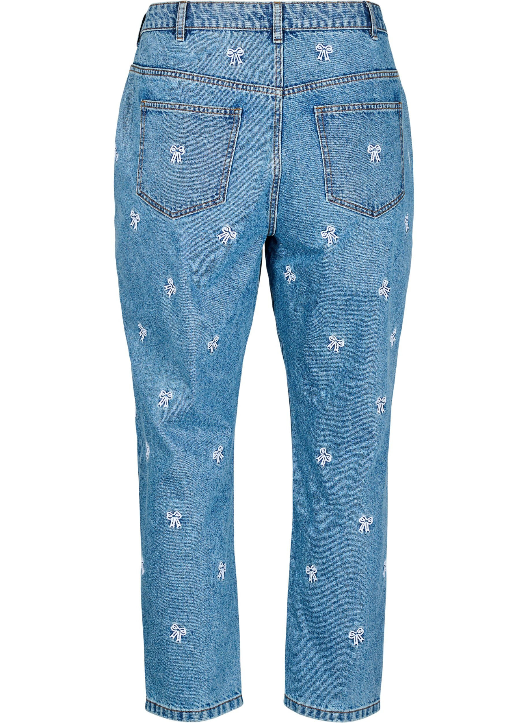 ZizziMille Mom Fit Jeans mit Stickerei, Blau, Packshot image number 1