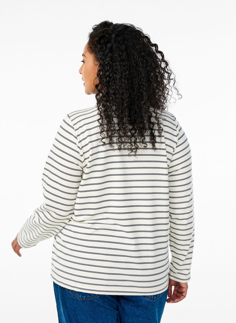 Poloshirt mit Streifen und Reißverschluss, Weiß, Model image number 2