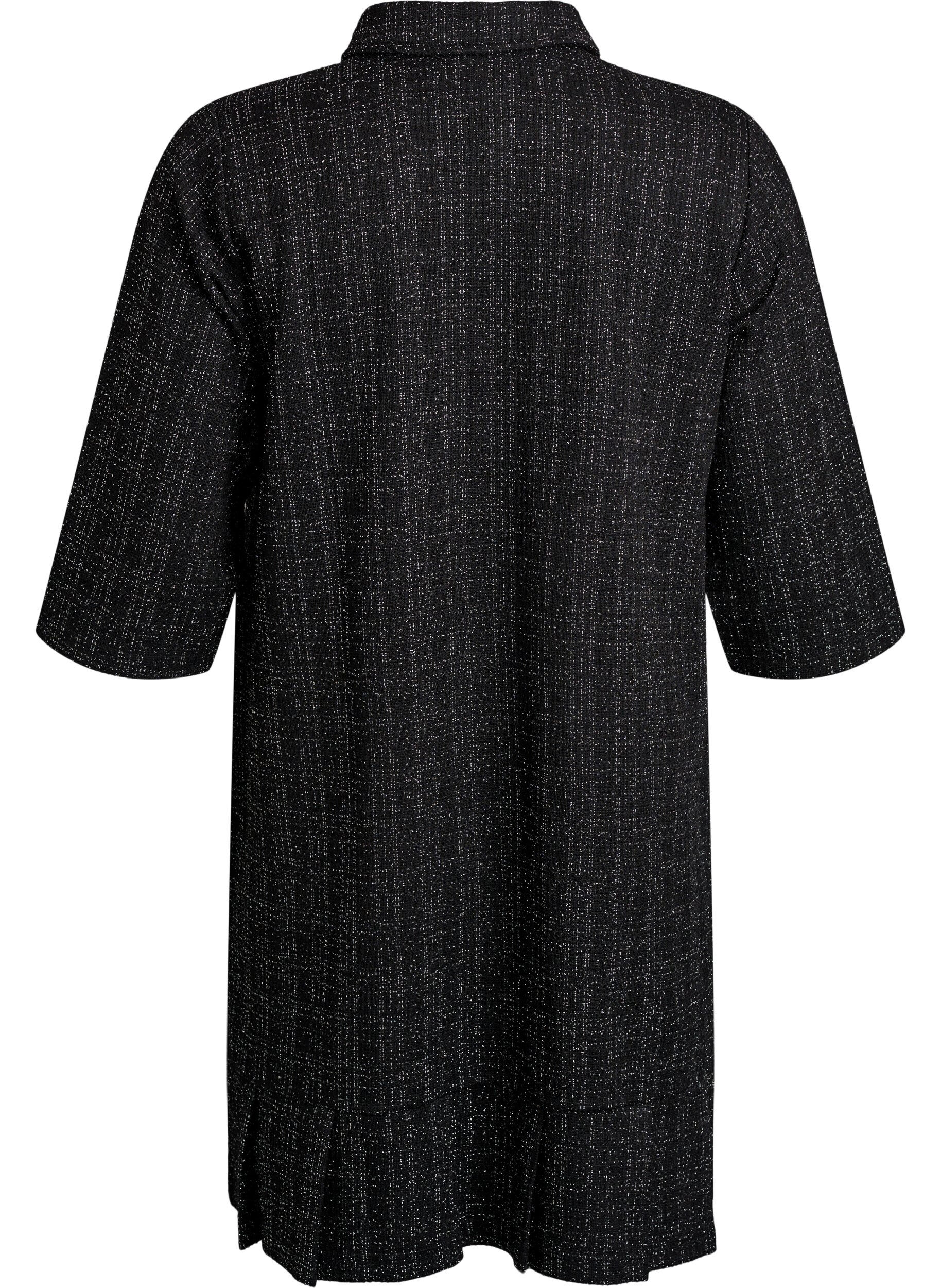 ZizziKurzes Boucl&eacute;-Kleid mit Zierkn&ouml;pfen, Schwarz, Packshot image number 1