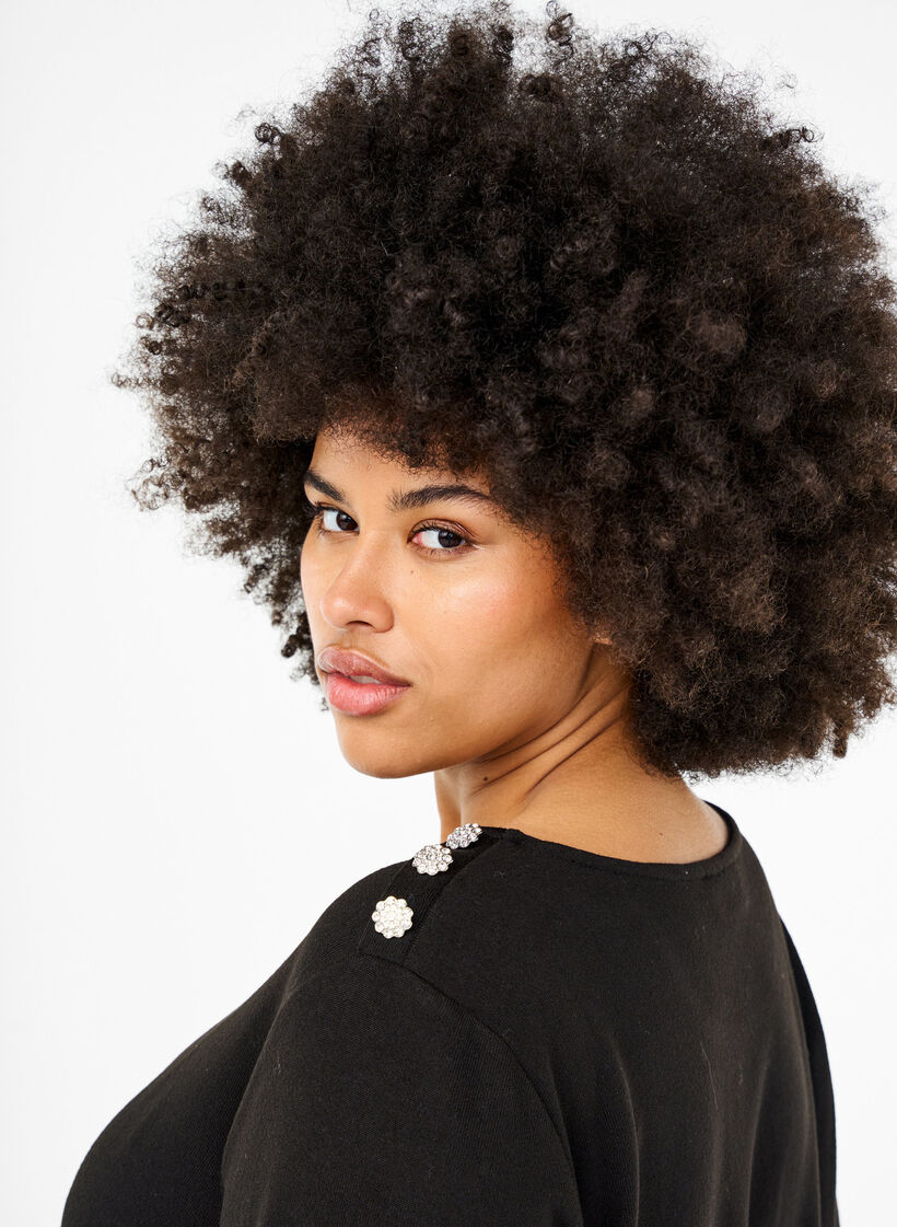 Bluse mit Zierknöpfen, Schwarz, Model image number 3