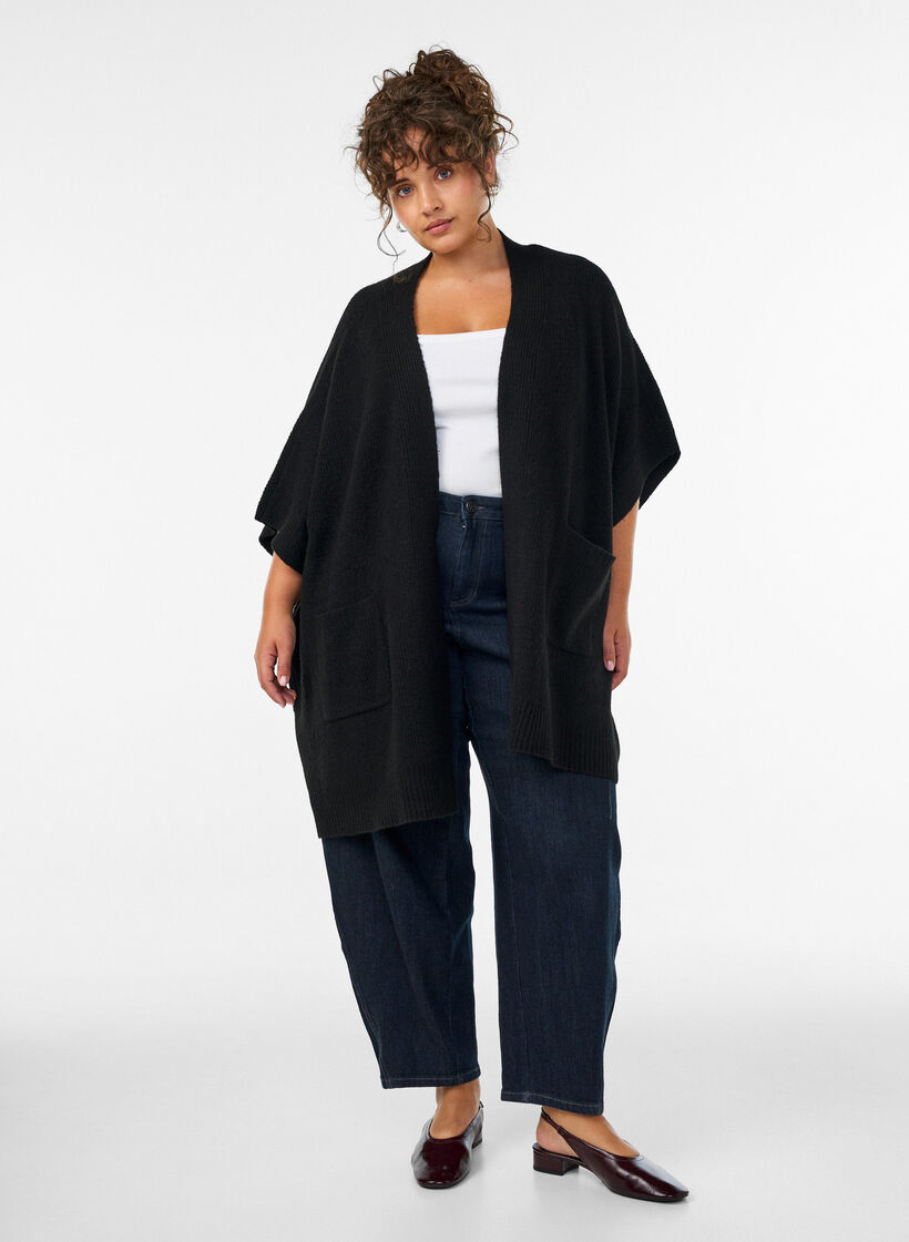 Strickjacke mit offener Front und weiten &Auml;rmeln, Schwarz, Model image number 1