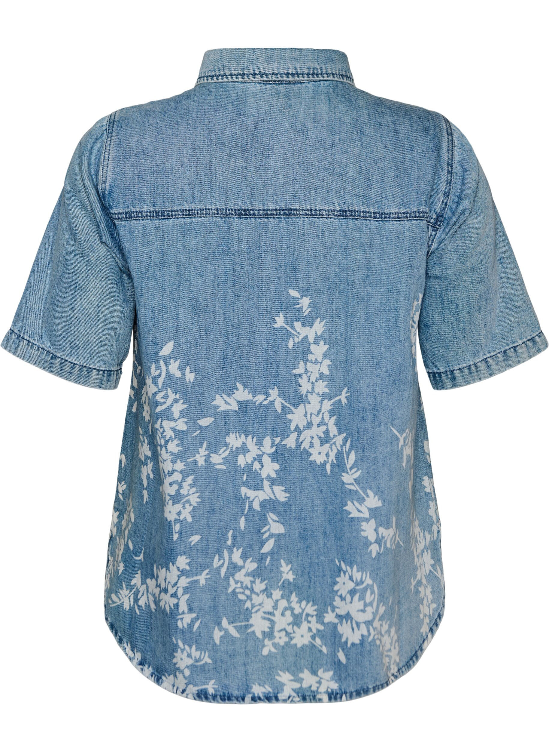 ZizziJeanshemd mit Blumenprint und kurzen &Auml;rmeln, Blau, Packshot image number 1
