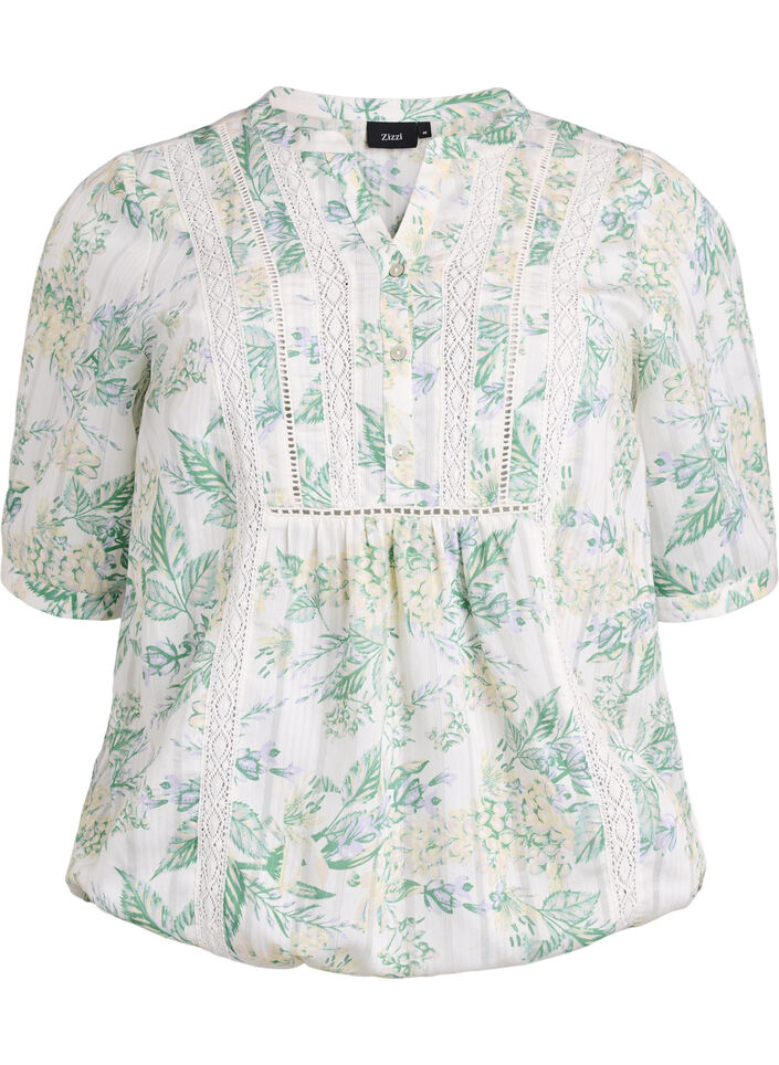 Bluse mit Print und 1/2-&Auml;rmeln, Wei&szlig;, Packshot image number 0