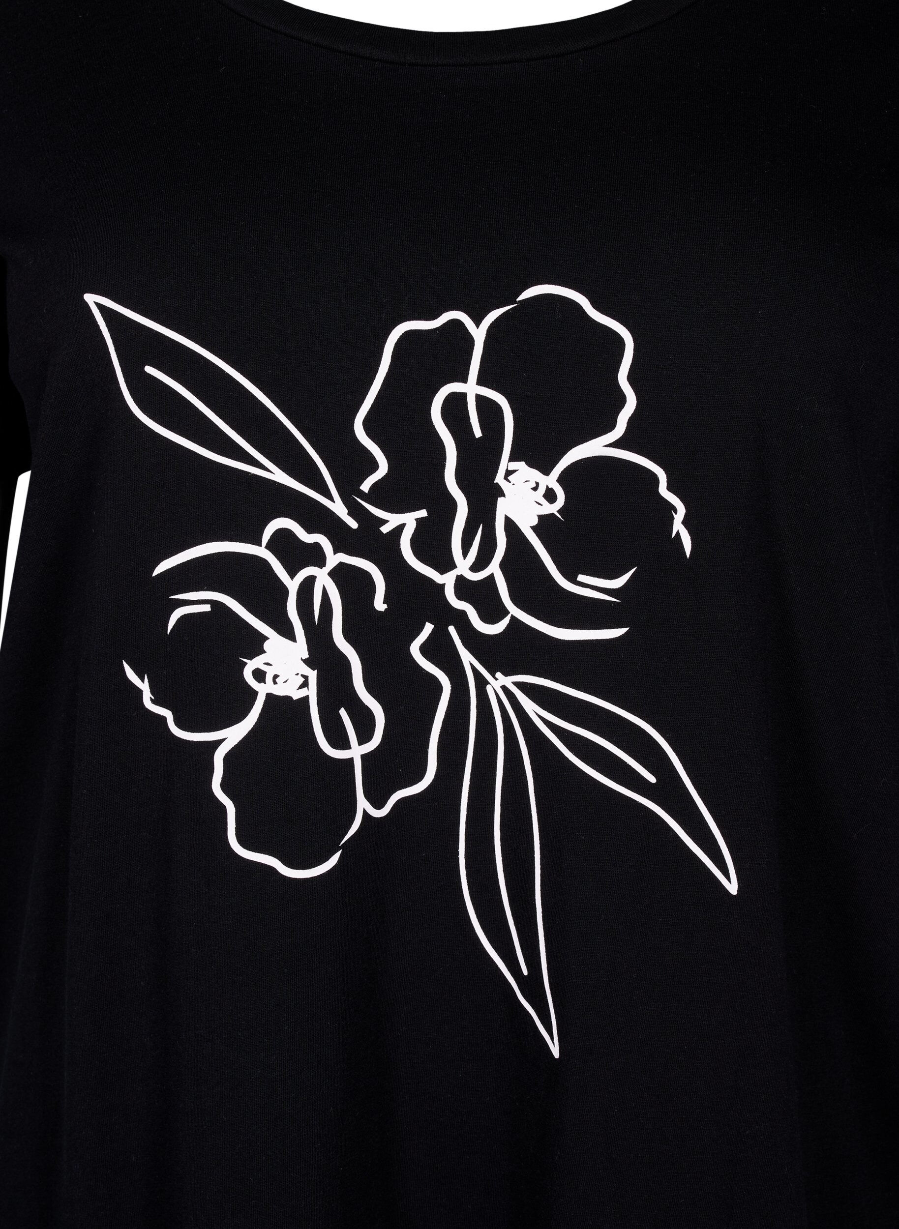 ZizziBaumwoll-T-Shirt mit Motiv, Black w. Flower, Packshot image number 2