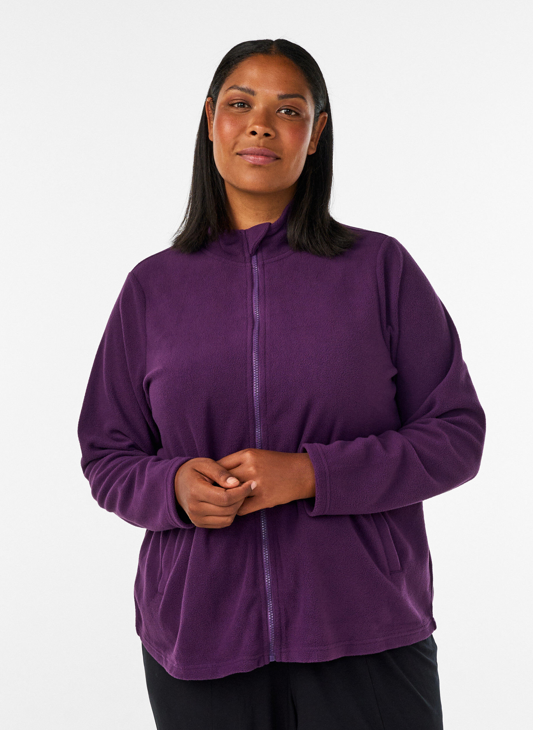ZizziTop aus Fleece mit Rei&szlig;verschluss und hohem Kragen, Lila, Model image number 0