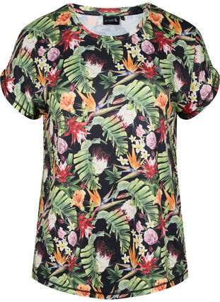 Kurzarm Trainings-T-Shirt mit Print, Palm Flower AOP, Packshot image number 0