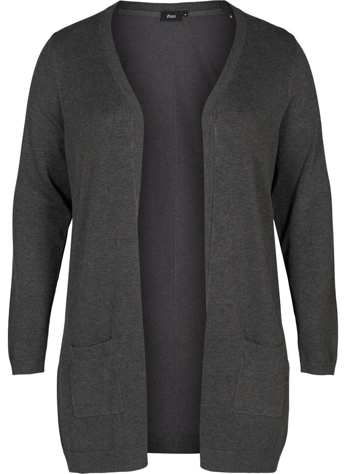 Lange Strickjacke aus einer Viskosemischung, Grau, Packshot image number 0