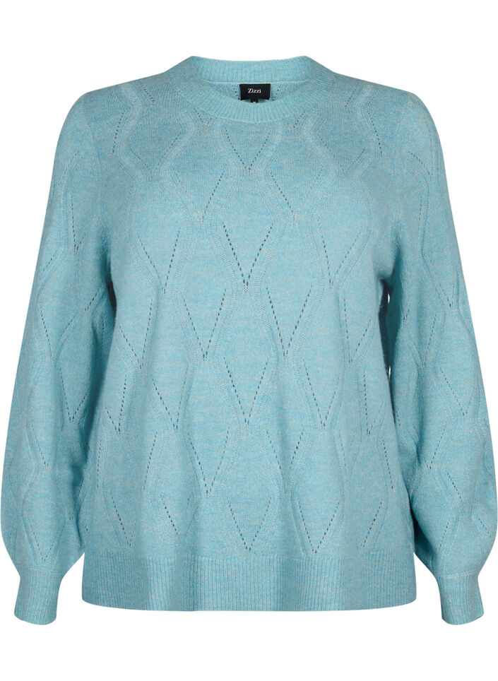 Gestrickter Pullover mit Lochmuster, Reef Waters Mel., Packshot image number 0
