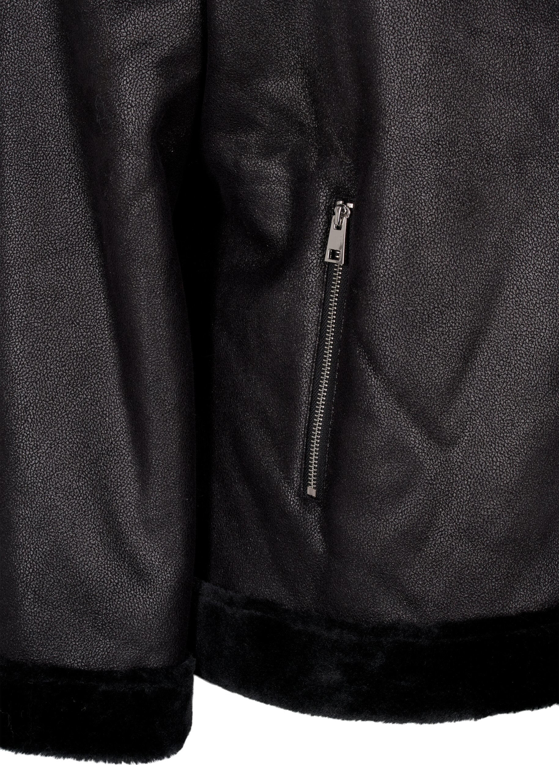 ZizziPilotenjacke aus Kunstleder, Black, Packshot image number 2