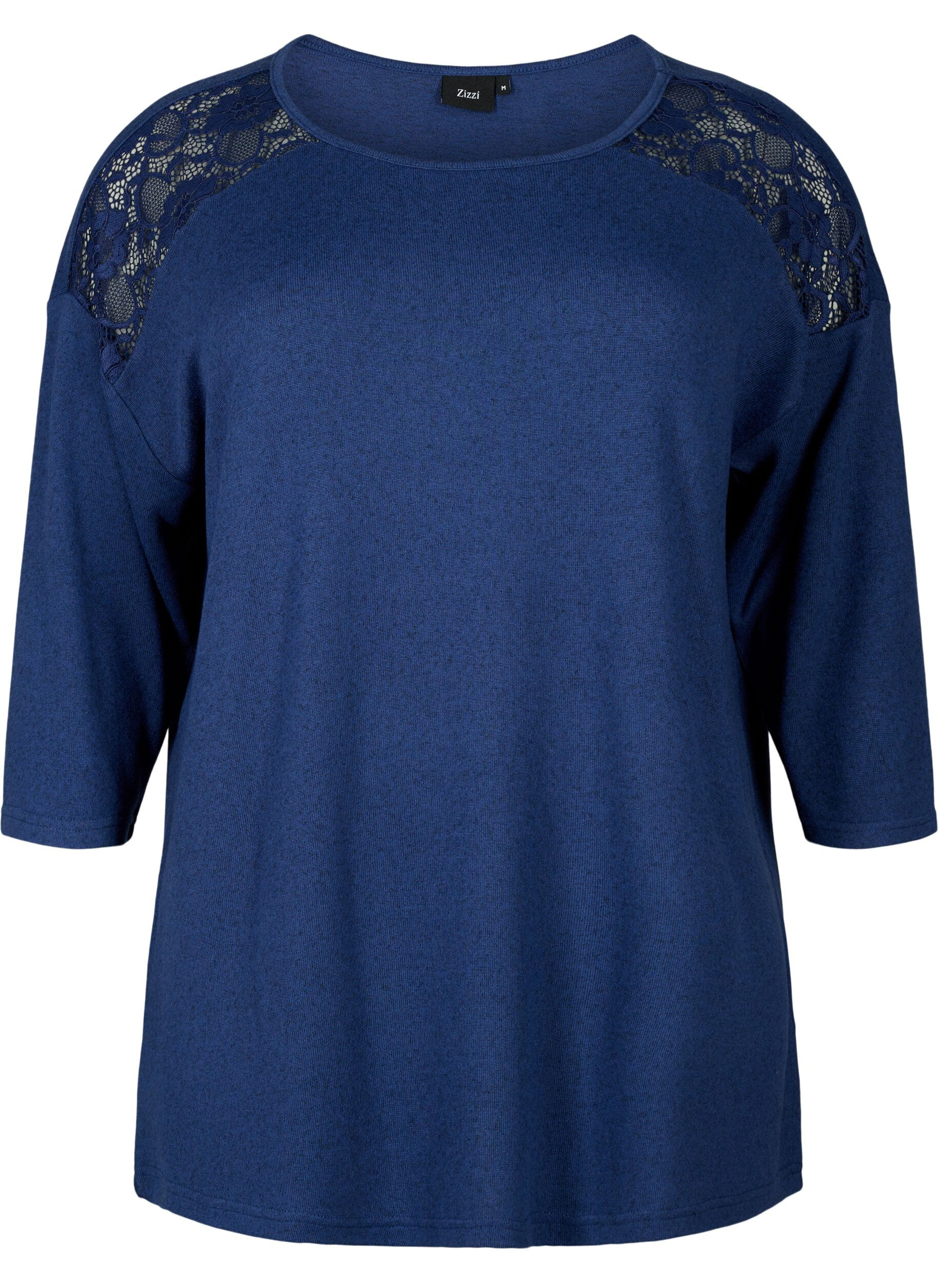 ZizziBluse mit 3/4-&Auml;rmeln und Spitzendetail, Medieval Blue Mel., Packshot image number 0