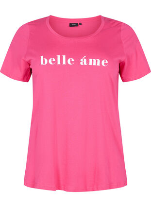 Kurzärmeliges Baumwoll-T-Shirt mit Textdruck, Fandango Pink, Packshot image number 0