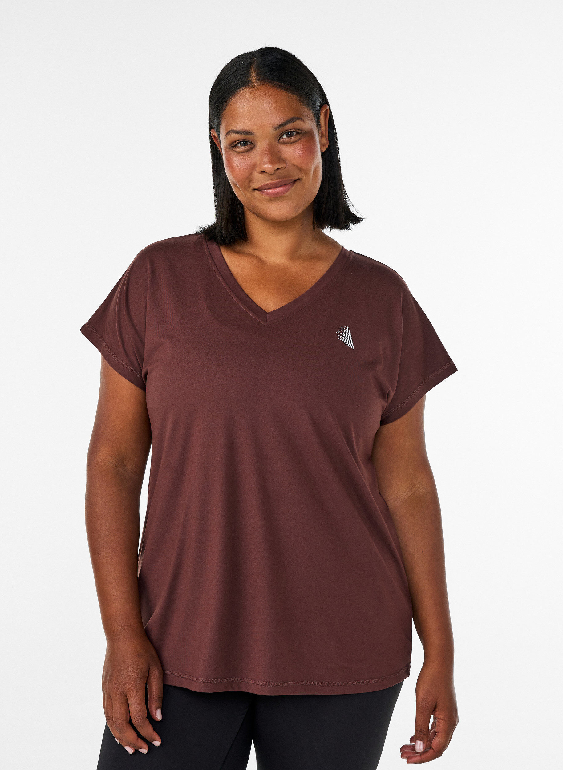 ZizziLockeres Trainings-T-Shirt mit V-Ausschnitt, Braun, Model image number 1