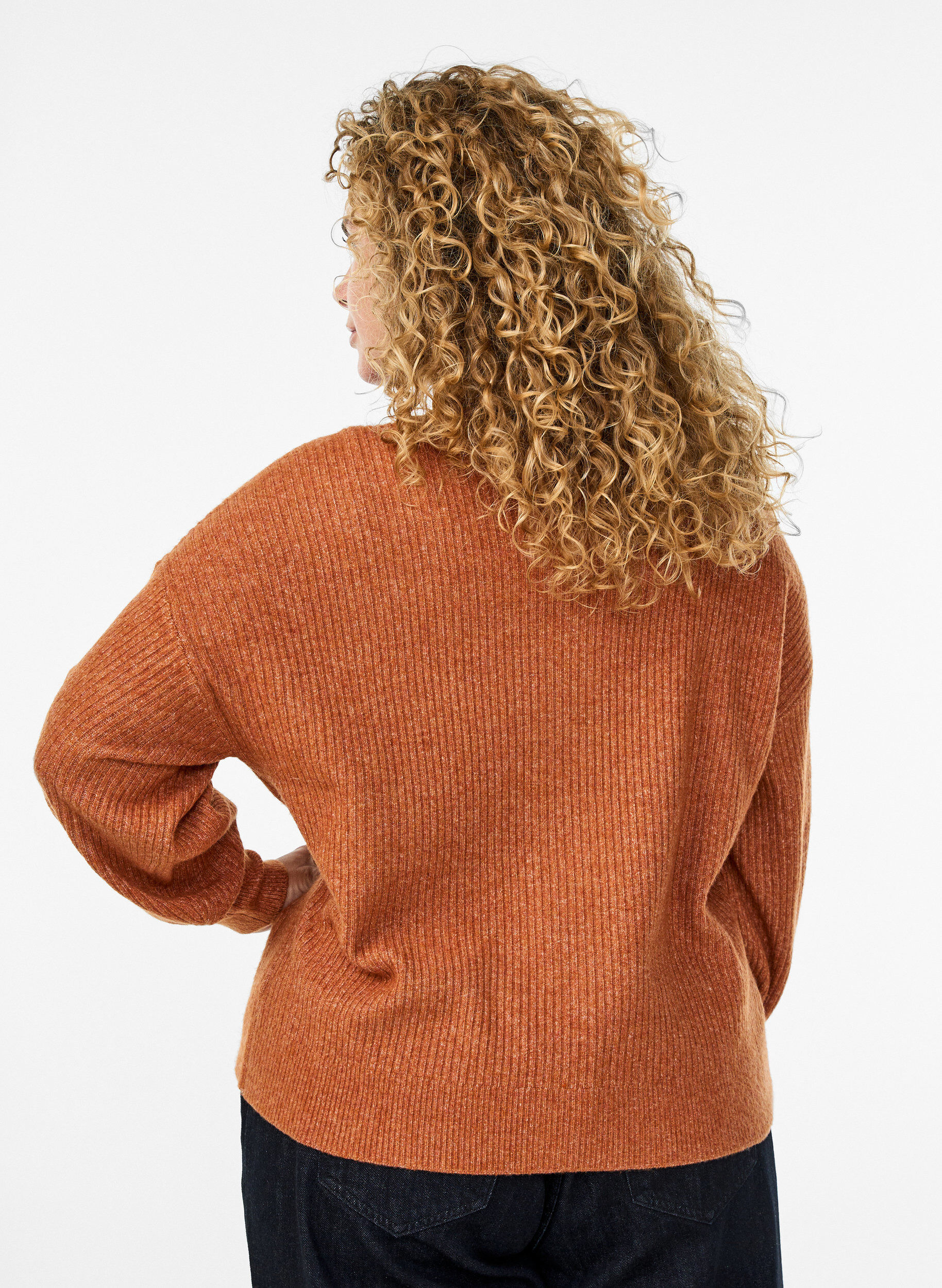 ZizziRippenstrick Strickjacke mit Kn&ouml;pfen, Orange, Model image number 2