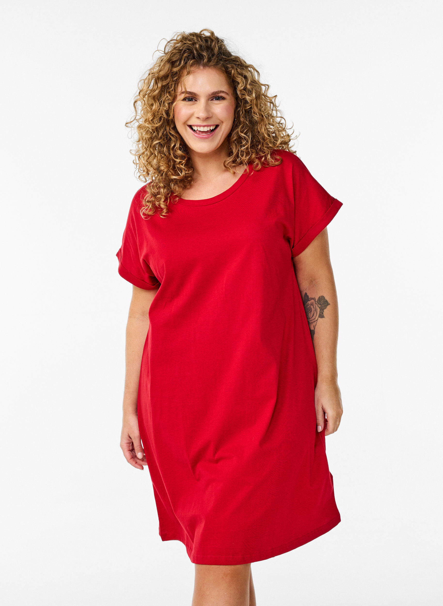 Zizzi2er-Pack T-Shirt-Kleid mit kurzen &Auml;rmeln, Rot, Model image number 0