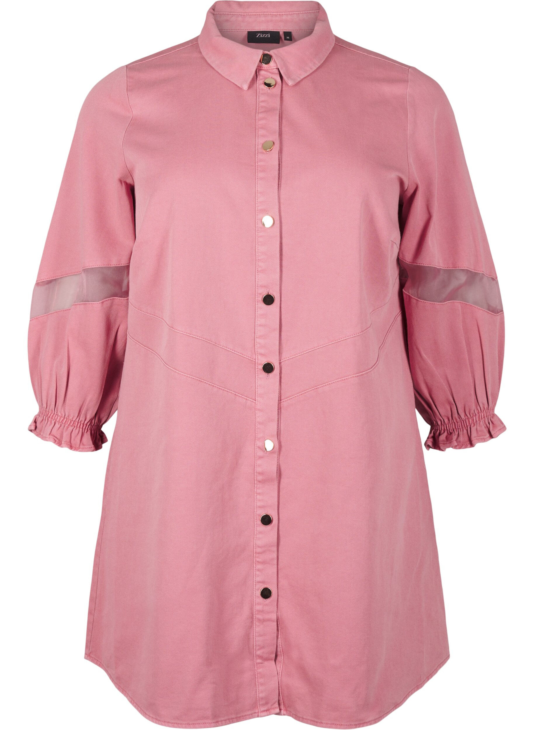 ZizziBuntes Hemdblusenkleid aus Jeansstoff mit Maschendetails, Heather Rose, Packshot image number 0