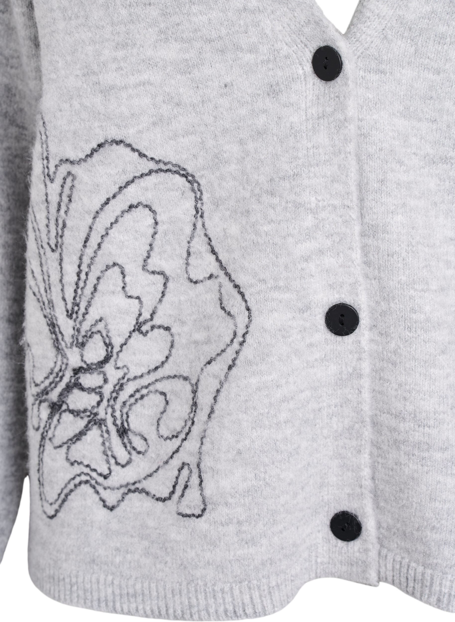 ZizziStrickjacke mit V-Ausschnitt und aufgestickten Blumen, Grau, Packshot image number 2