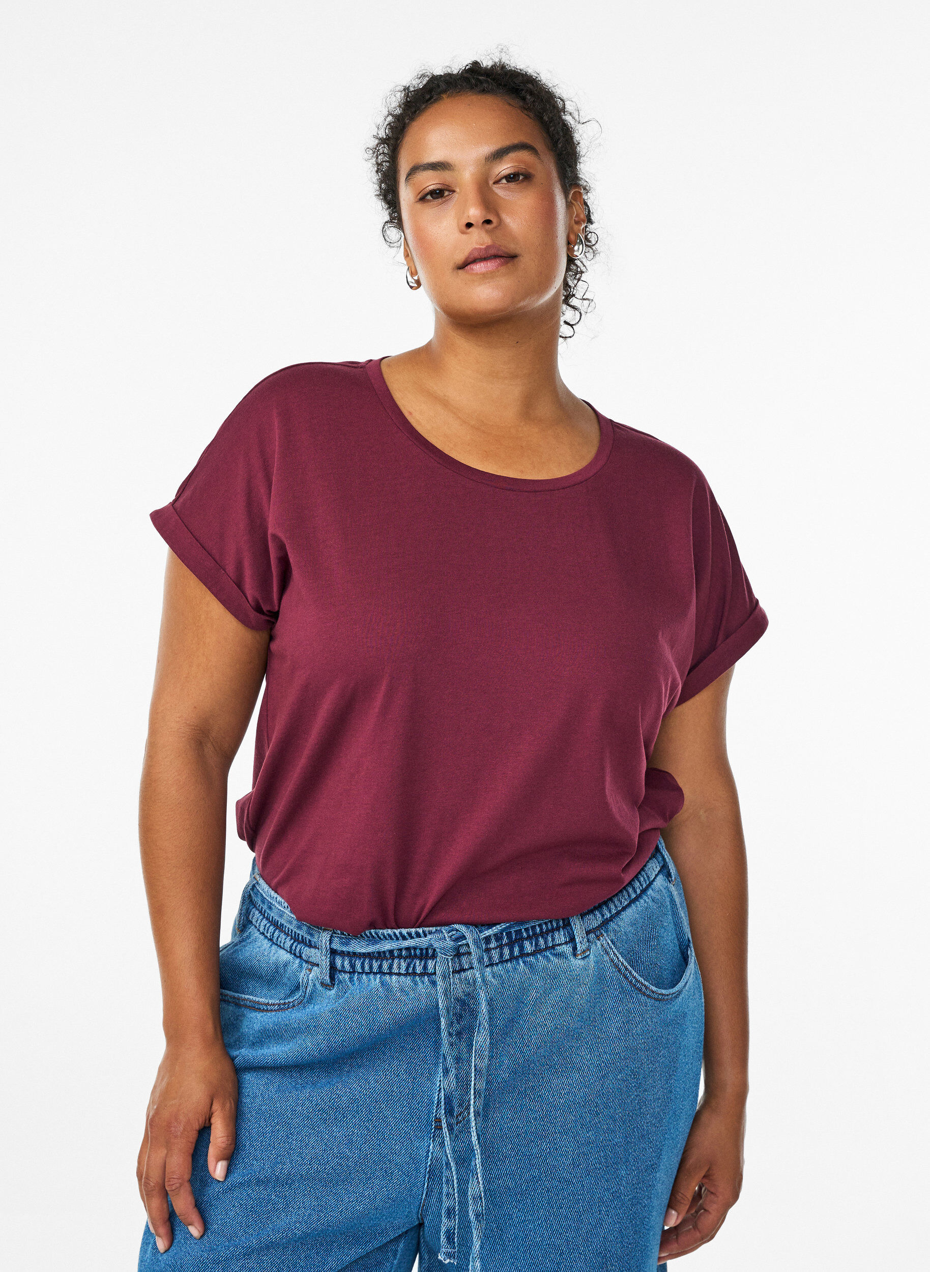 ZizziKurz&auml;rmeliges T-Shirt aus einer Baumwollmischung, Rot, Model image number 0