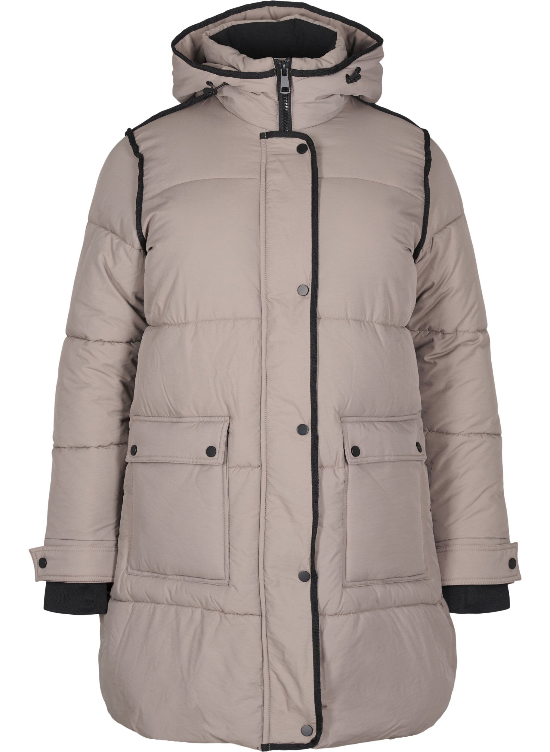 ZizziSteppjacke mit Kapuze und Kontrastdetails, Beige, Packshot image number 0