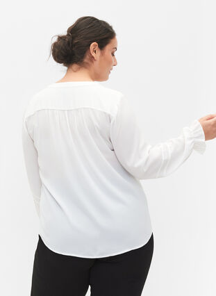 Bluse mit langen Ärmeln und Knopfverschluss, Bright White, Model image number 1