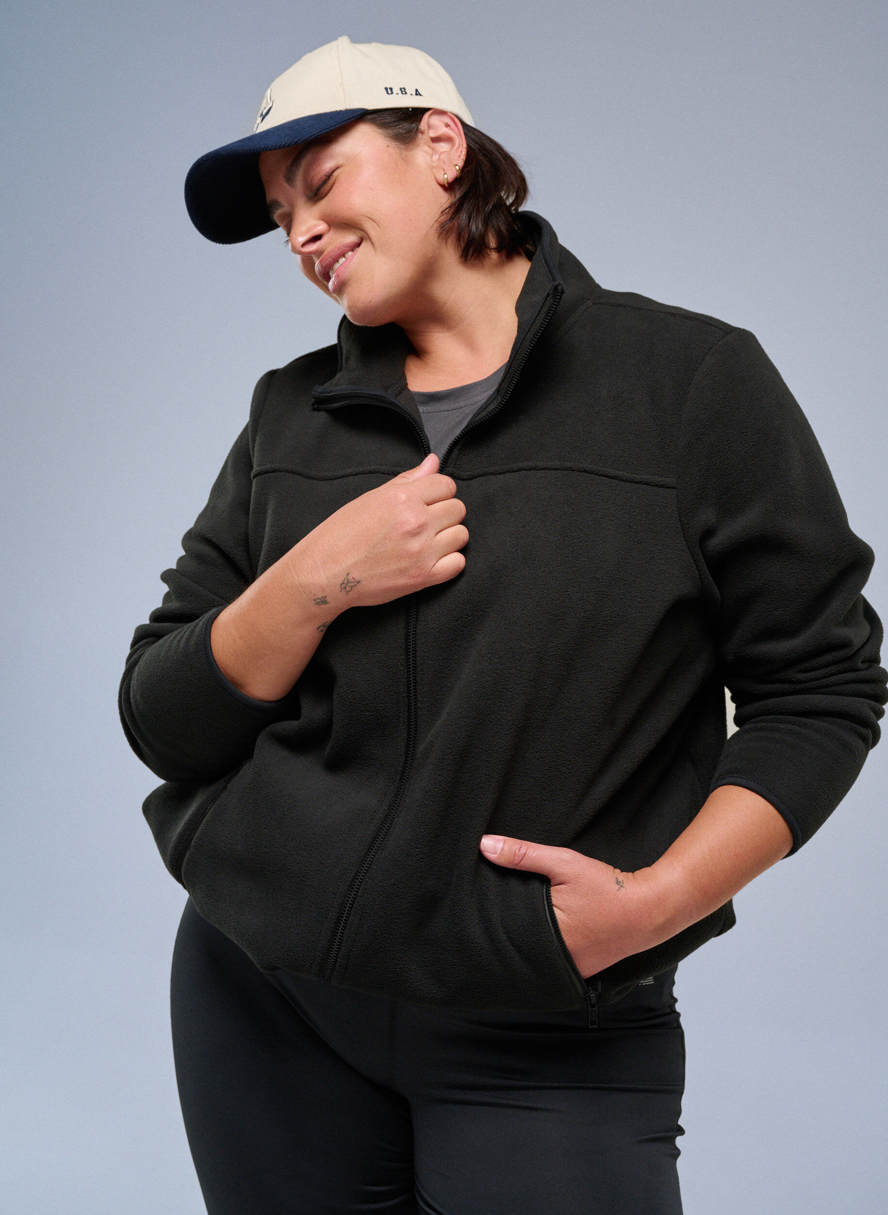 ZizziFleecejacke mit Taschen, Schwarz, Image image number 0