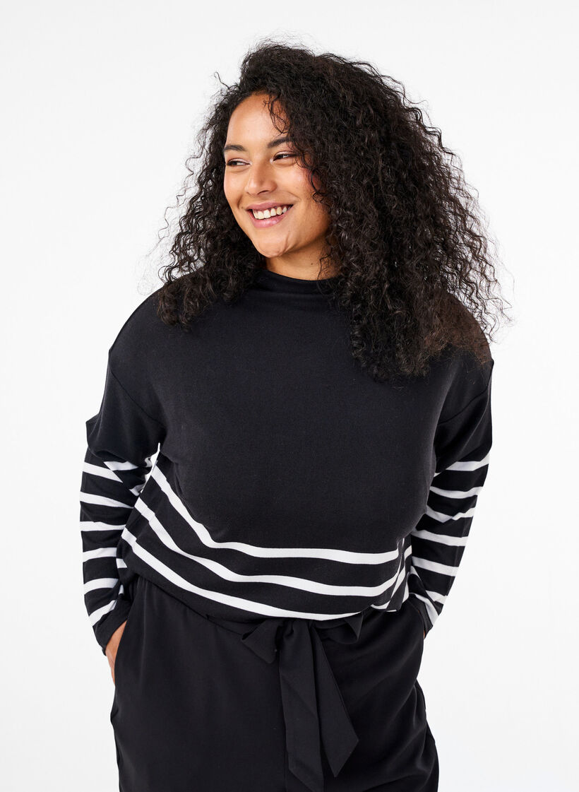 Bluse mit Stehkragen und langen Ärmeln, Schwarz, Model image number 0