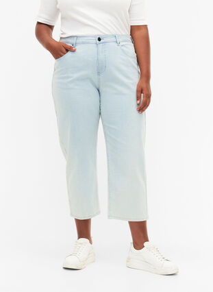 Straight Jeans mit Knöchellänge, Light Blue Stripe, Model image number 3