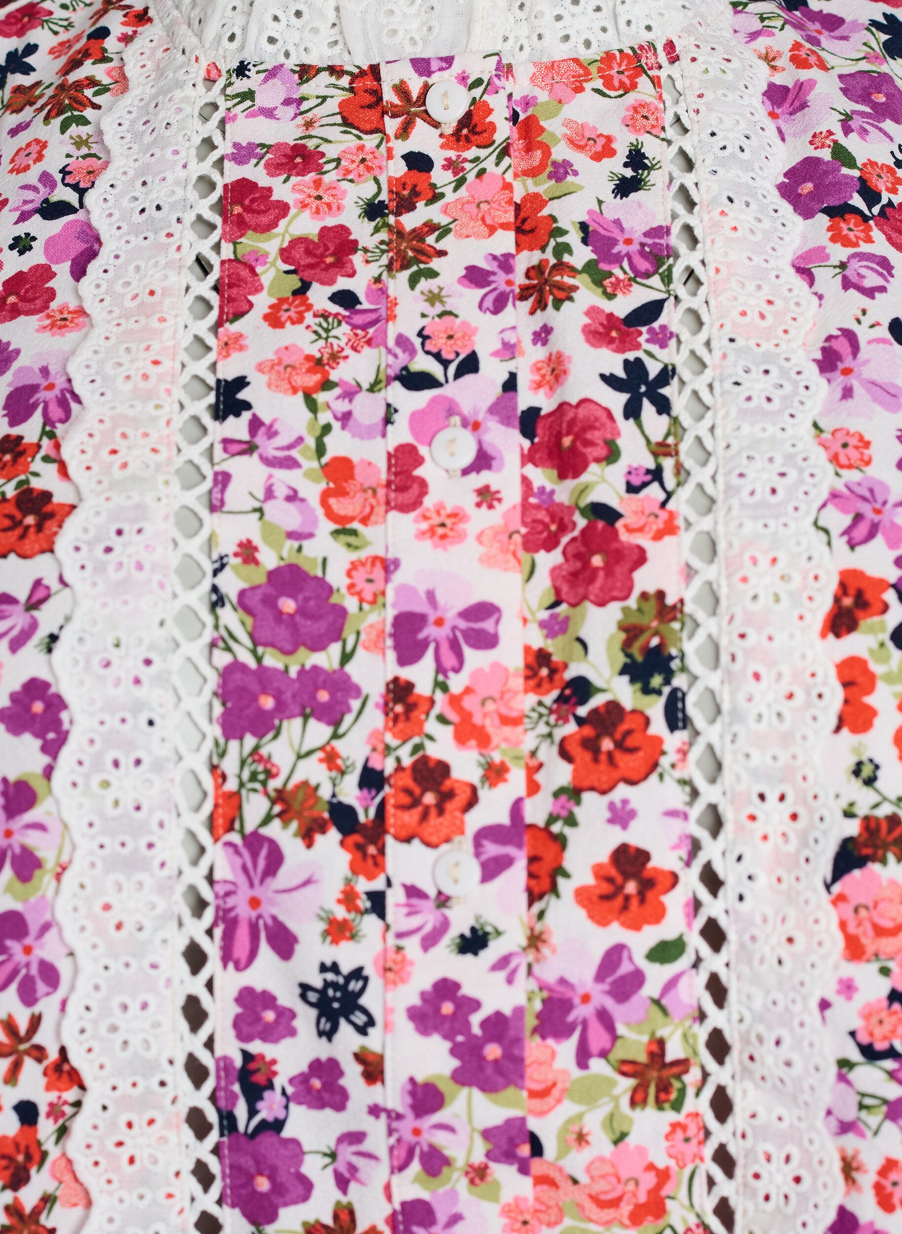 Zizzi&Auml;rmellose Bluse aus Baumwolle mit Blumenprint und Broderie Anglaise, Pink, Packshot image number 2