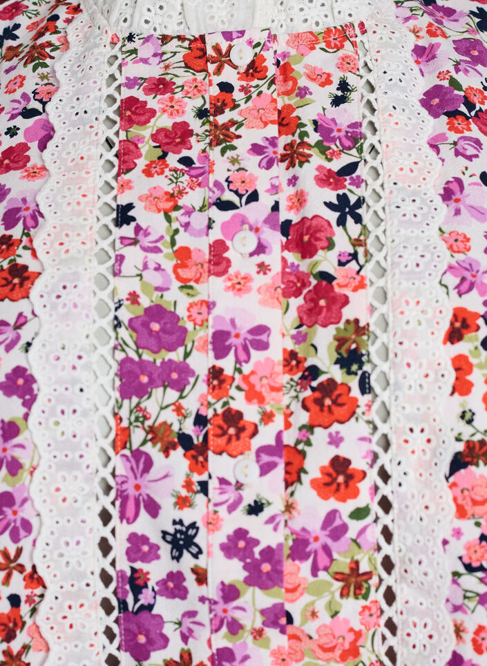 &Auml;rmellose Bluse aus Baumwolle mit Blumenprint und Broderie Anglaise, Pink, Packshot image number 2
