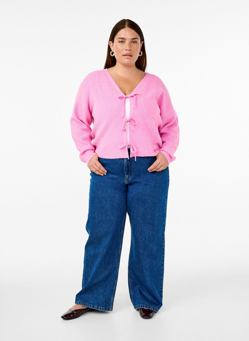 Strickjacke mit Bindegürtel, Begonia Pink Mel., Model image number 2