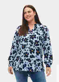 	 Langärmelige Bluse mit V-Ausschnitt, Flower AOP, Model