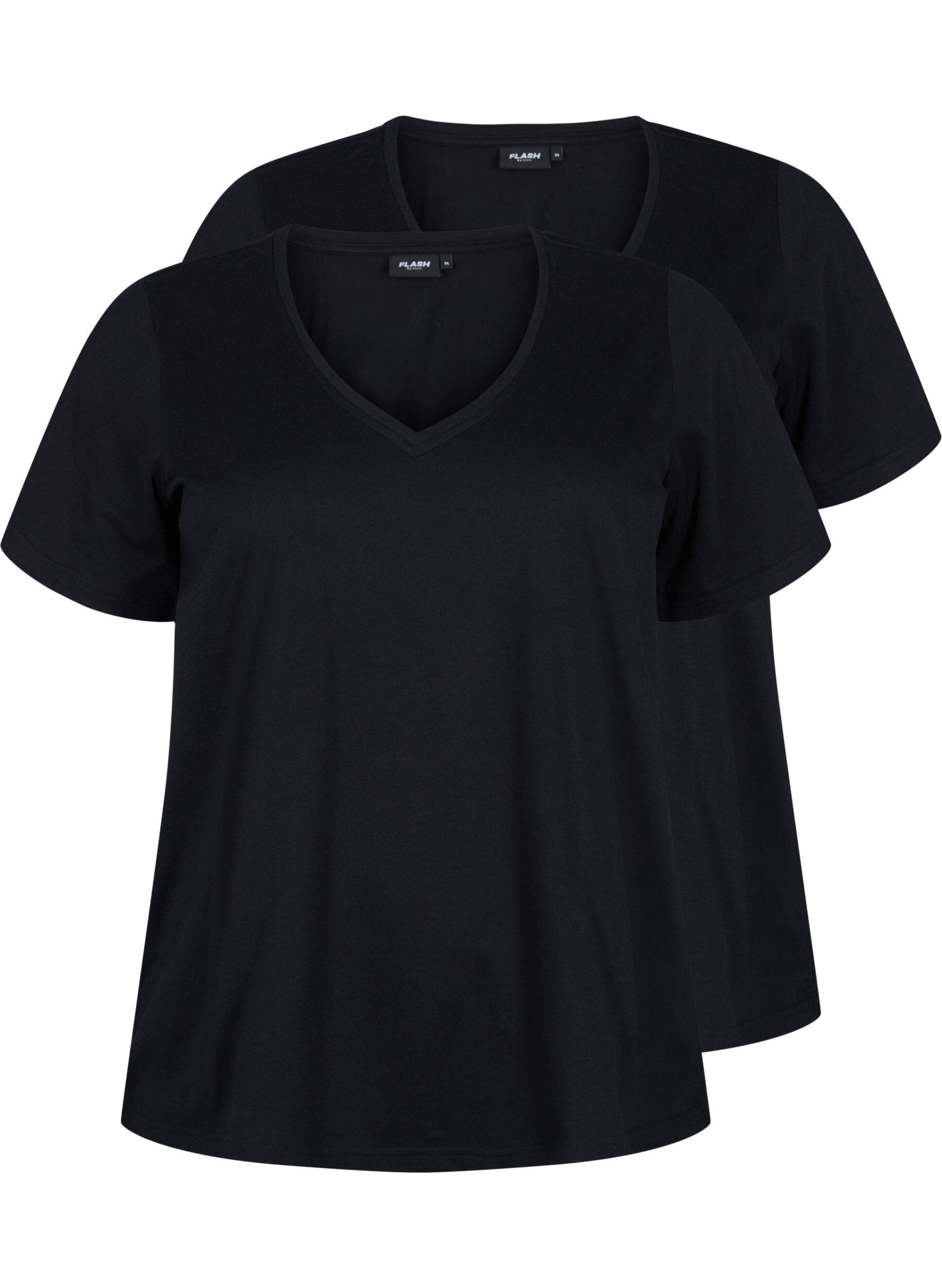ZizziFLASH - 2er-Pack T-Shirts mit V-Ausschnitt, Black/Black, Packshot image number 0
