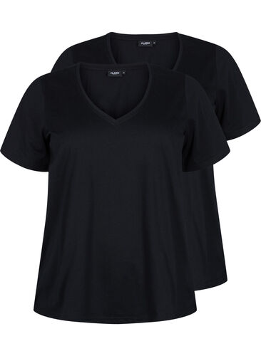 FLASH - 2er-Pack T-Shirts mit V-Ausschnitt, Black/Black, Packshot image number 0