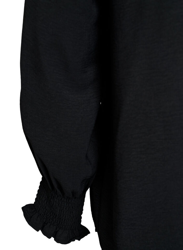 Bluse mit Smockb&uuml;ndchen und V-Ausschnitt, Schwarz, Packshot image number 3