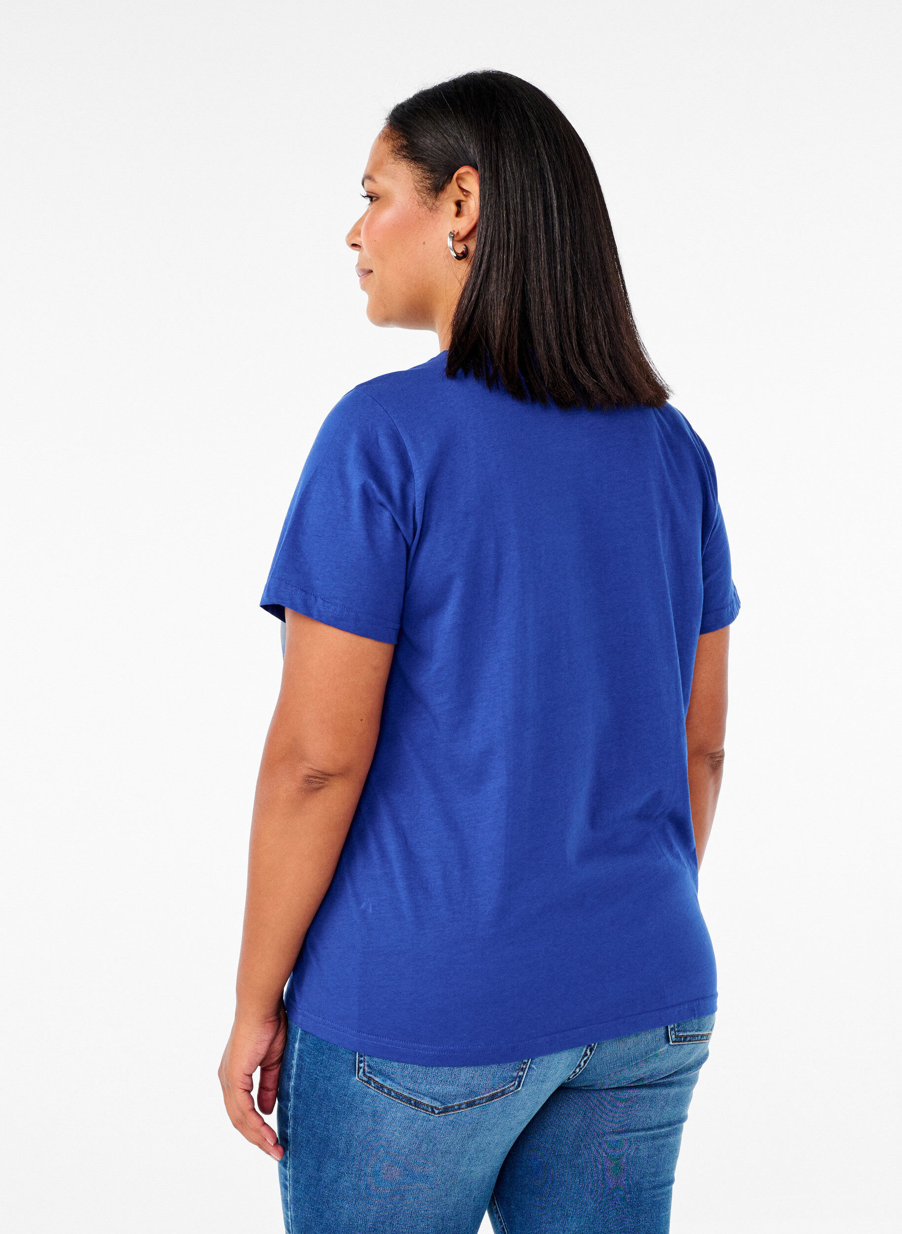ZizziBasic-T-Shirt aus Baumwolle mit Rundhalsausschnitt, Blau, Model image number 2