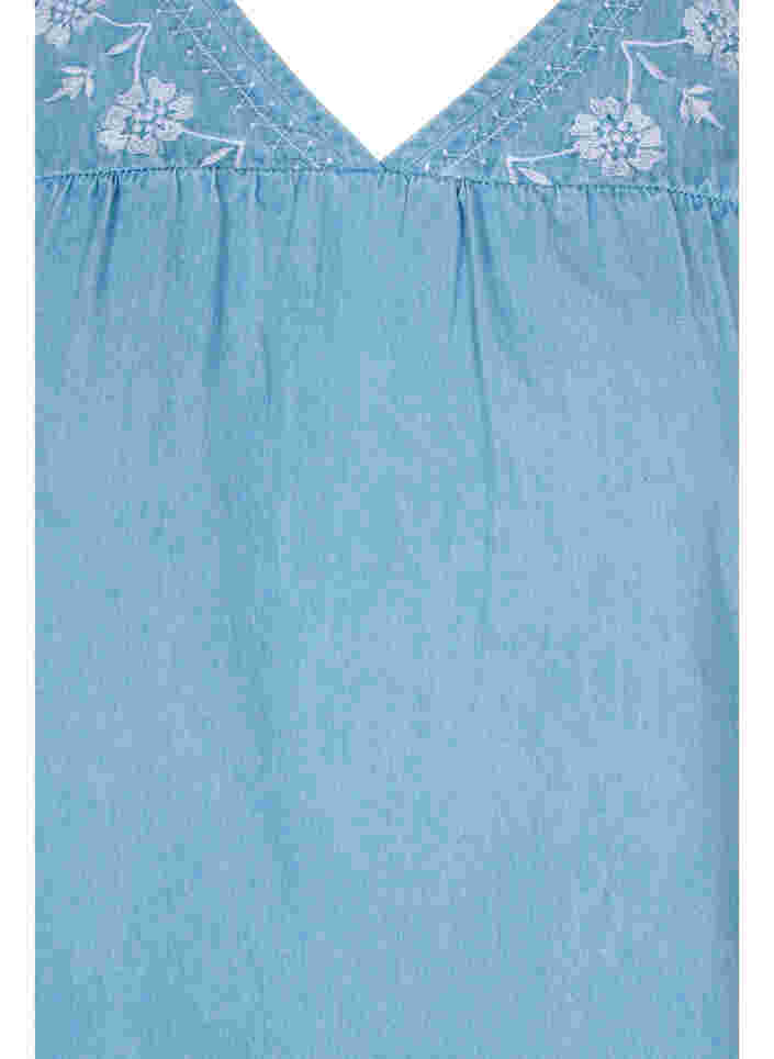 Kurzärmelige Bluse mit Stickerei, Light blue denim, Packshot image number 2
