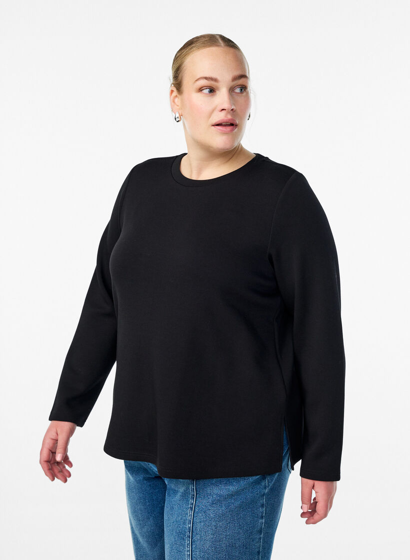 Bluse aus Jersey mit Rundhalsausschnitt, Schwarz, Model image number 0