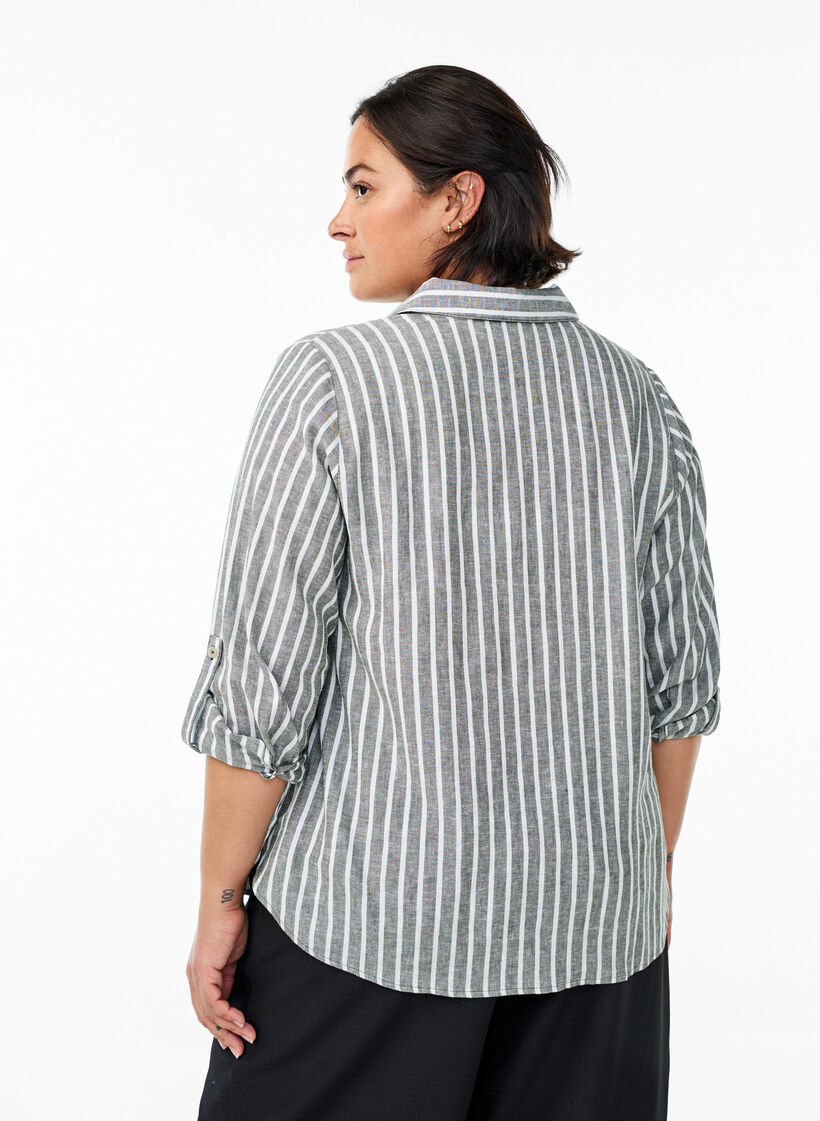 Bluse aus Leinen und Viskose mit 3/4-&Auml;rmeln, Gr&uuml;n, Model image number 2