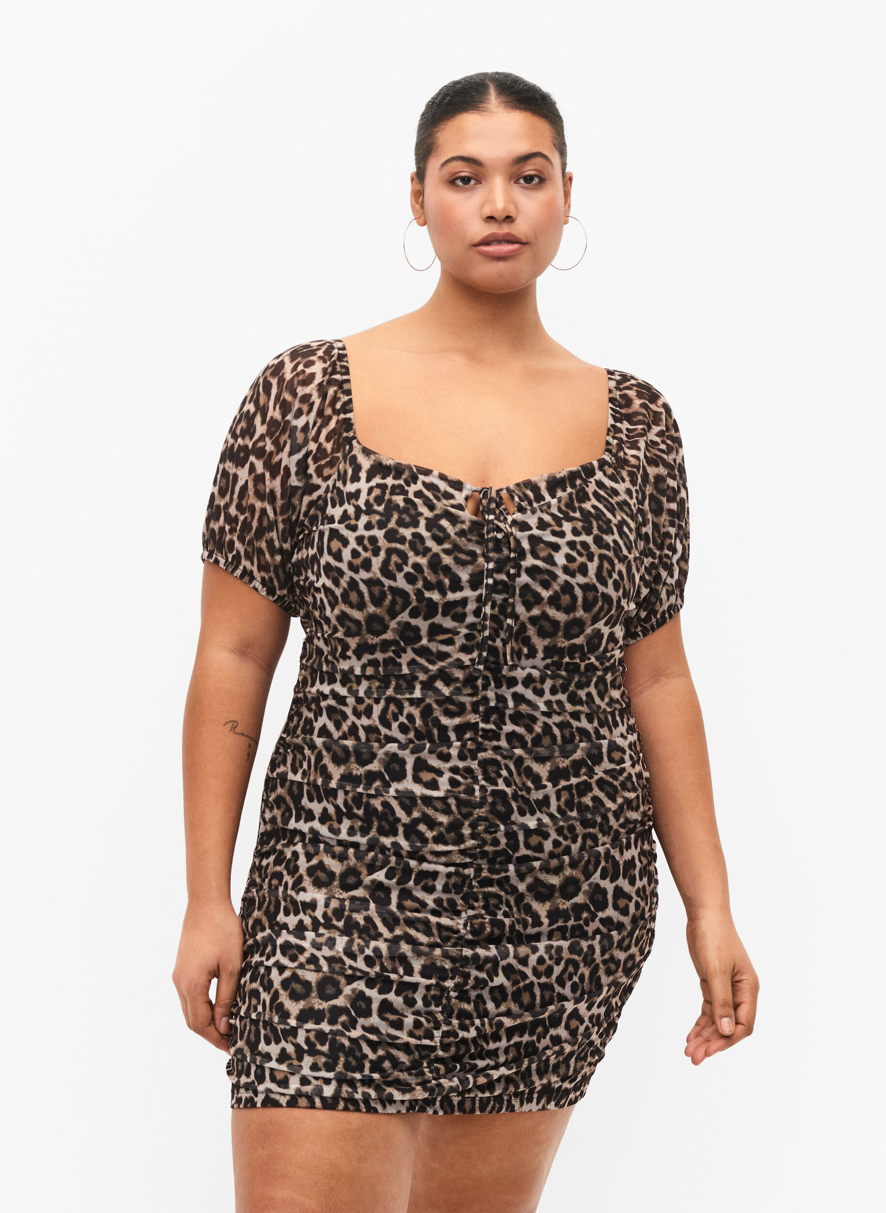 ZizziKurzes Kleid aus Mesh mit Leopardenprint, Leo, Model image number 0